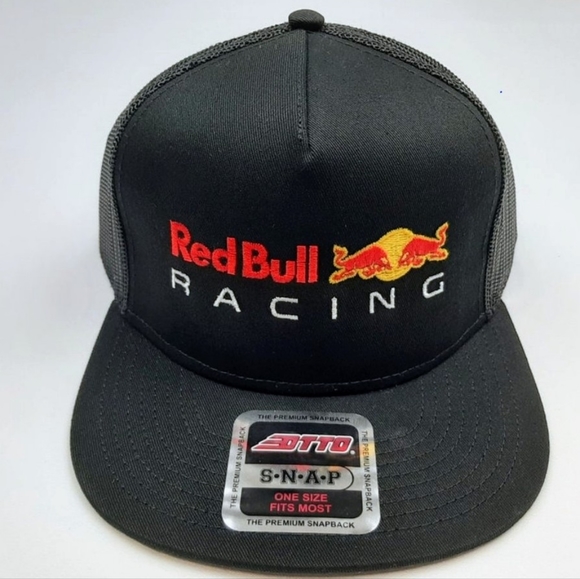 Red Bull Racing Embroidered Flat Bill Snapback Mesh Hat Cap Black F1 Formula Y2K - Picture 3 of 9